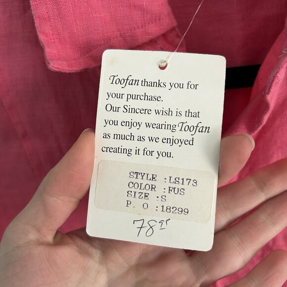 Toofan Womens Linen Pink Button Up Blouse 3/4 Sleeve Small Collared - Picture 4 of 11